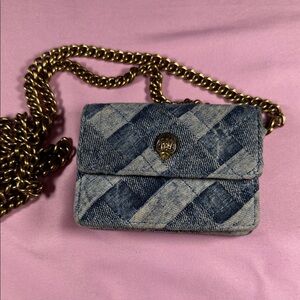 Kurt Geiger Micro Quilted Denim Patchwork Crossbody with Gold Chain
